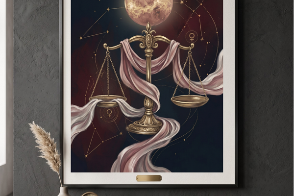 waga znak zodiaku obraz artystyczny gwasz olejna farba zodii plakaty astrologiczne