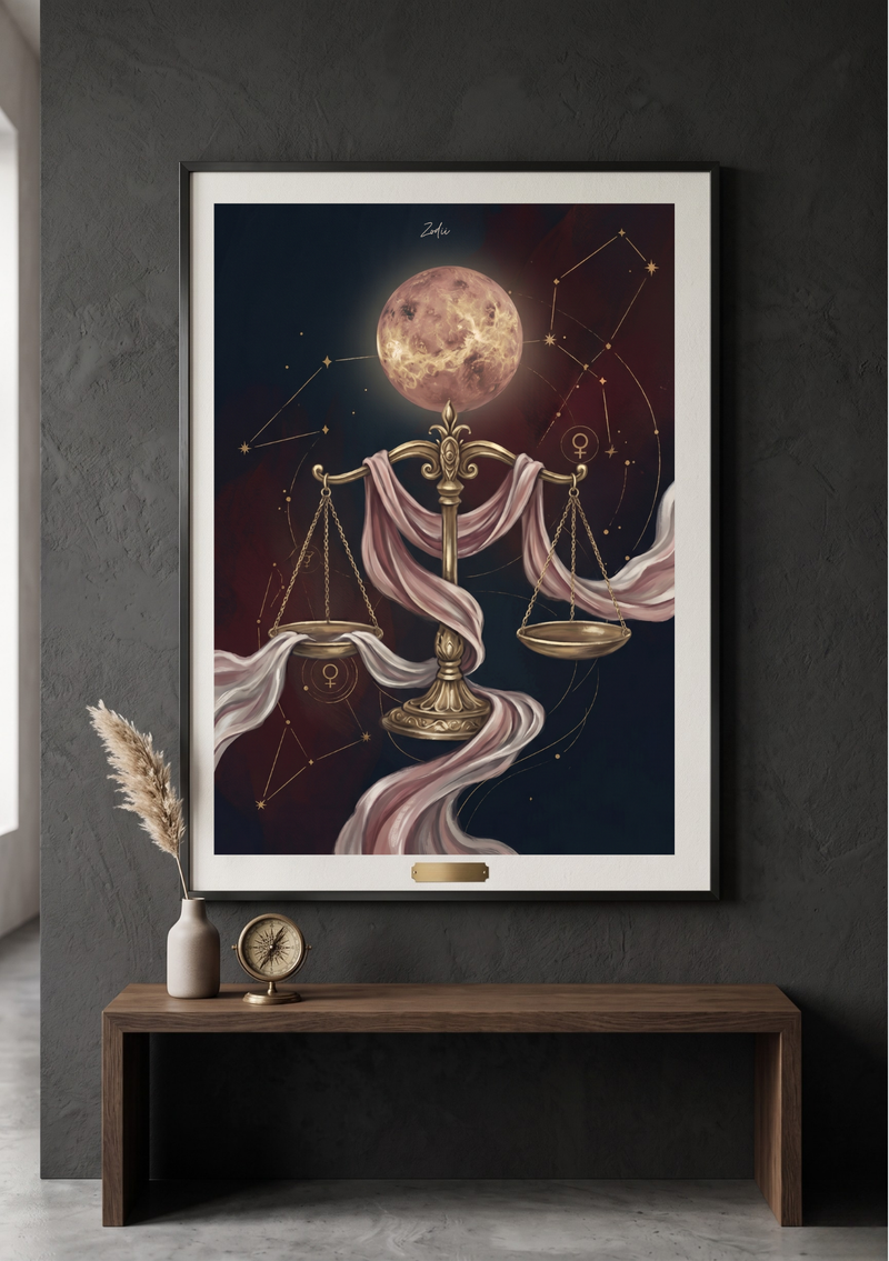 waga znak zodiaku obraz artystyczny gwasz olejna farba zodii plakaty astrologiczne