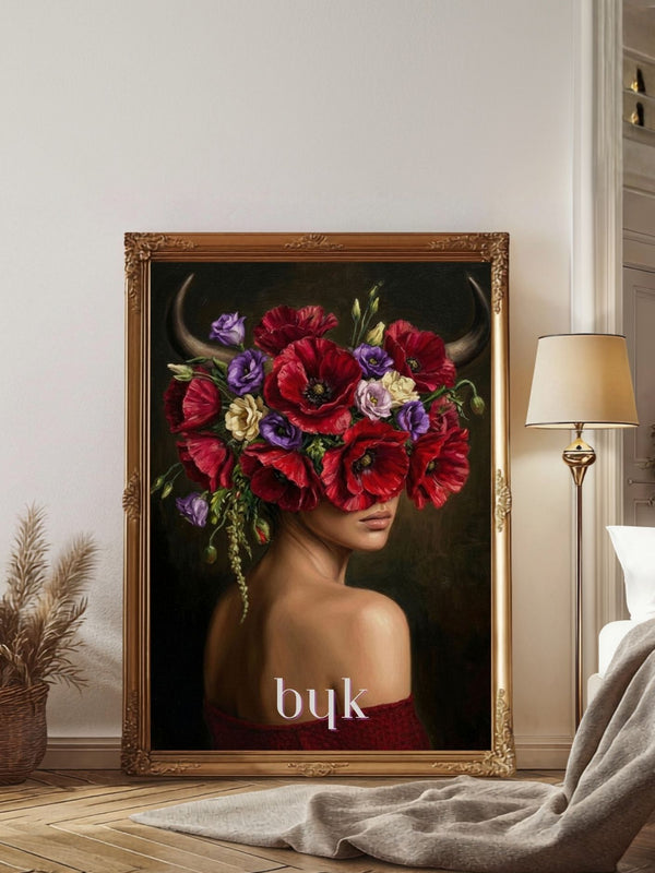 Plakat astrologiczny Byk — Floral Mystic, kwiatowa interpretacja znaku Ziemi