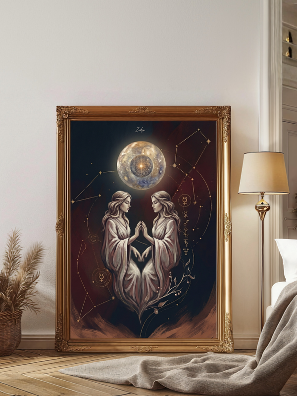 Plakat astrologiczny Bliznieta znak zodiaku – kolekcja Modern Mystic, druk fine art na papierze muzealnym 210g