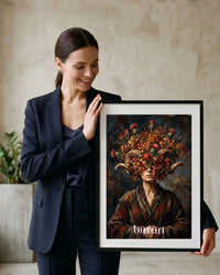 Plakat astrologiczny Baran z serii Floral Mystic — chryzantemy i oset w stylu malarstwa olejnego. Zodii Polska.