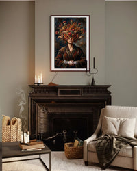 Plakat astrologiczny Baran z serii Floral Mystic — chryzantemy i oset w stylu malarstwa olejnego. Zodii Polska.