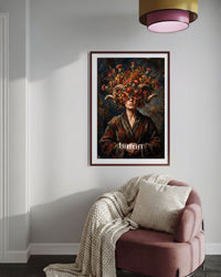 Plakat astrologiczny Baran z serii Floral Mystic — chryzantemy i oset w stylu malarstwa olejnego. Zodii Polska.