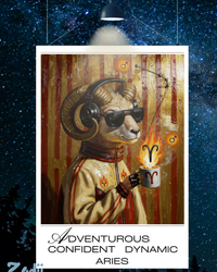 Plakat astrologiczny Baran z serii Modern Mystic — portret znaku w stylu malarstwa olejnego. Druk Fine Art 300g, obiekt kolekcjonerski. Zodii Polska.