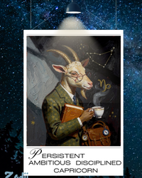 Plakat astrologiczny Koziorożec z serii Modern Mystic — portret znaku w stylu malarstwa olejnego. Druk Fine Art 300g, obiekt kolekcjonerski. Zodii Polska