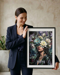 Plakat astrologiczny Ryby z serii Floral Mystic — lotosy i lilie wodne w stylu malarstwa olejnego. Zodii Polska.