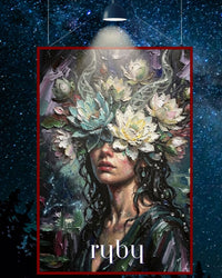 Plakat astrologiczny Ryby z serii Floral Mystic — lotosy i lilie wodne w stylu malarstwa olejnego. Zodii Polska.