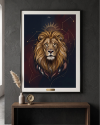 Plakat astrologiczny Lew znak zodiaku z kolekcji Modern Mystic. Premium druk na papierze muzealnym 210g/m2. Idealny prezent urodzinowy dla Lwa. Dostepny w A4, A3, A2.
